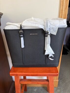Michael Kors Black Saffiano Tote with Gold Logo